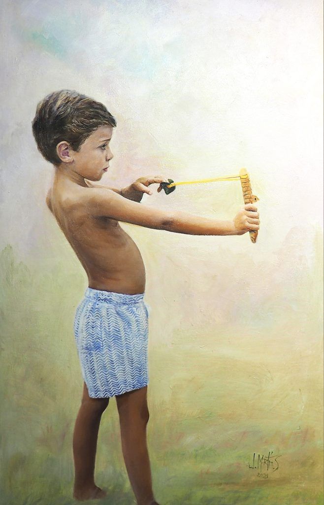 niño pintado al óleo a